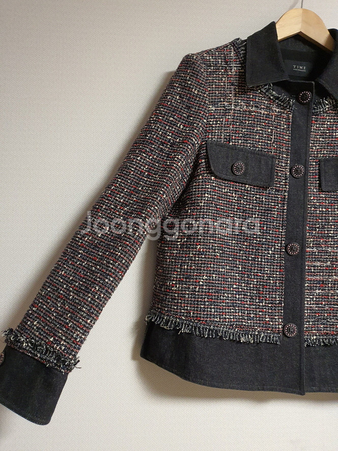 타임 time 데님 블록 트위드 자켓 + 스커트 셋업 55 사이즈--5