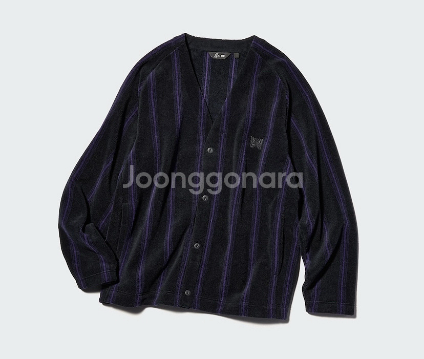 [L] 유니클로 니들스 후리스 가디건 퍼플 블랙--0