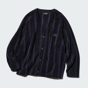 [L] 유니클로 니들스 후리스 가디건 퍼플 블랙