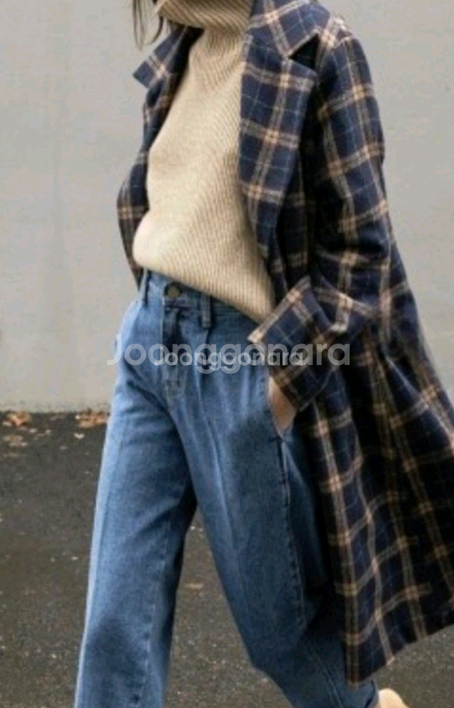 체크 오버핏 롱자켓 (F)--0