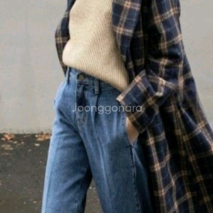 체크 오버핏 롱자켓 (F)