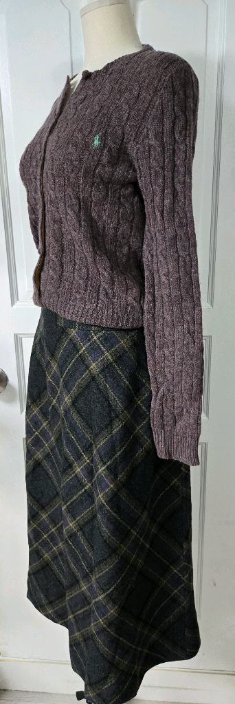 폴로 랄프로렌 케이블 니트 가디건 아쿠아스큐텀 체크스커트--2