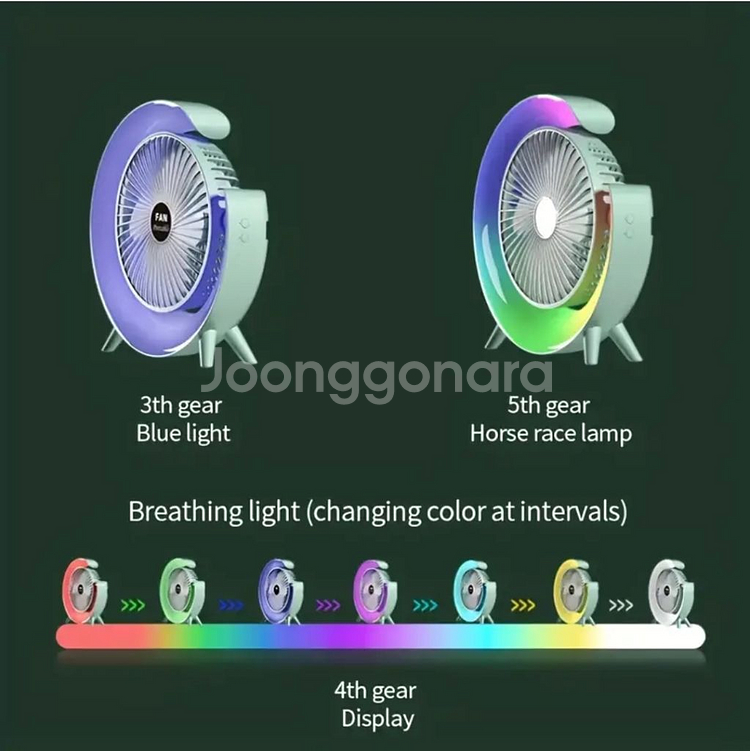 정품)USB충전식무소음조명휴대용책상선풍기 미개봉--3
