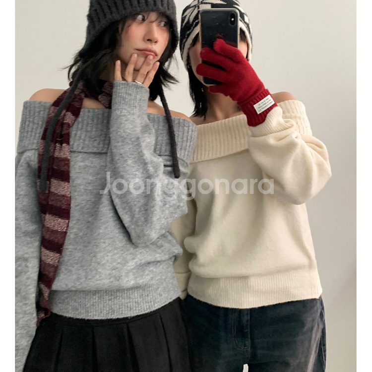 새상품) 겨울 데일리쥬 골지 오프숄더 니트 에이블리--3