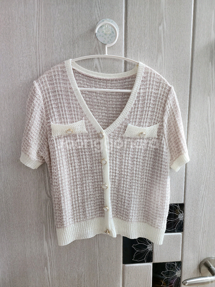 트위드 반팔 니트 가디건--0