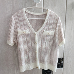 트위드 반팔 니트 가디건