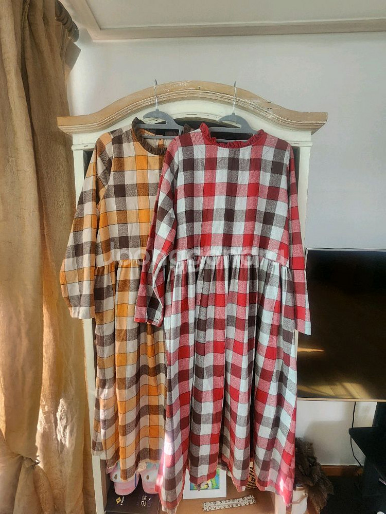 피치기모 체크롱원피스 내츄럴올리브--3