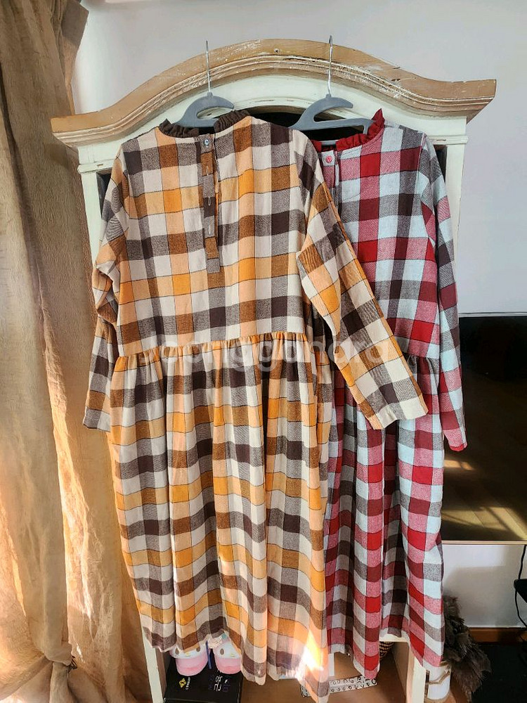 피치기모 체크롱원피스 내츄럴올리브--4