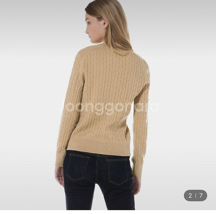 라코스테 케이블 크루넥 가디건 34사이즈 베이지--2