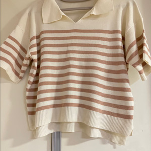 스트라이프 반팔 카라 니트