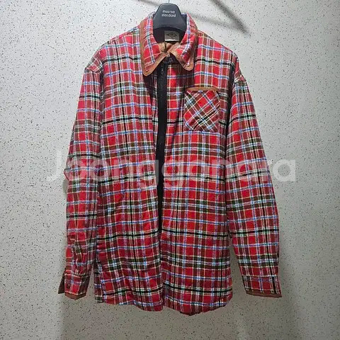 F) 제너럴아이디어 플란넬 체크 패딩 셔츠 자켓 레드 오버셔츠--0
