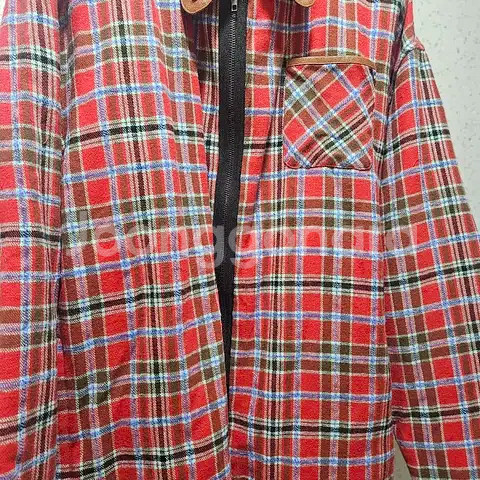 F) 제너럴아이디어 플란넬 체크 패딩 셔츠 자켓 레드 오버셔츠--2