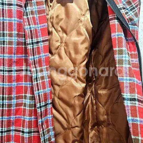 F) 제너럴아이디어 플란넬 체크 패딩 셔츠 자켓 레드 오버셔츠--3