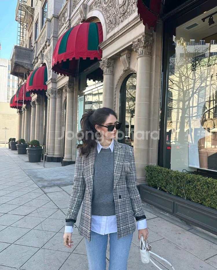 산드로 브로치 울 모 블레이저 하운드투스 자켓--0