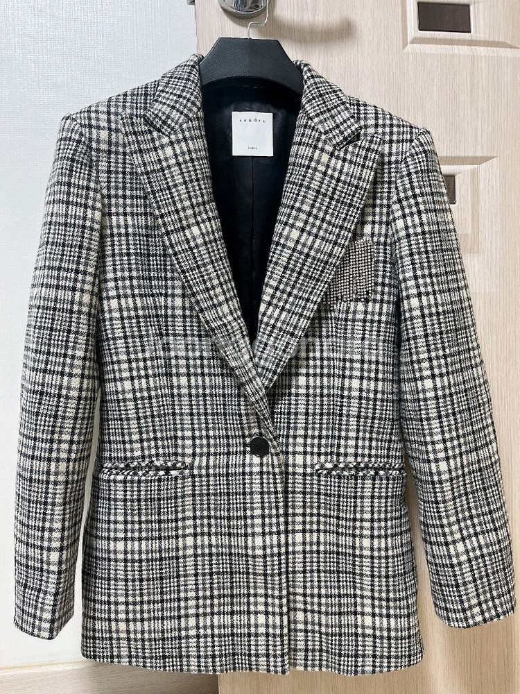 산드로 브로치 울 모 블레이저 하운드투스 자켓--2