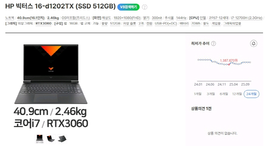 HP 12세대 i7/DDR5 빅터스 게이밍 노트북/RTX3060 이미지