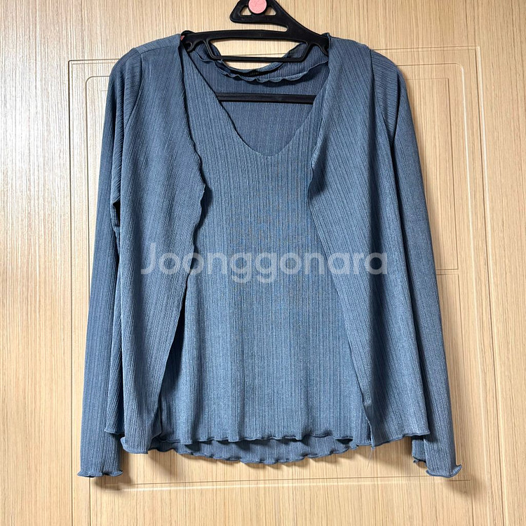 플리츠 나시+가디건 세트 블루--0