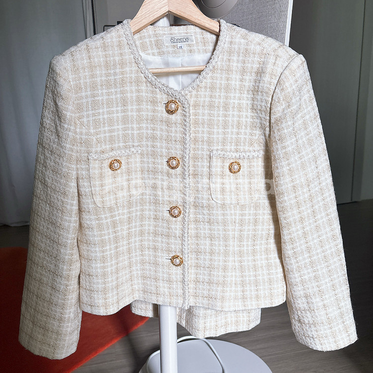 여성 체크 트위드 재킷 스커트 셋업--0