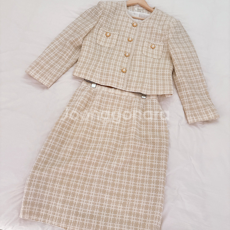여성 체크 트위드 재킷 스커트 셋업--2