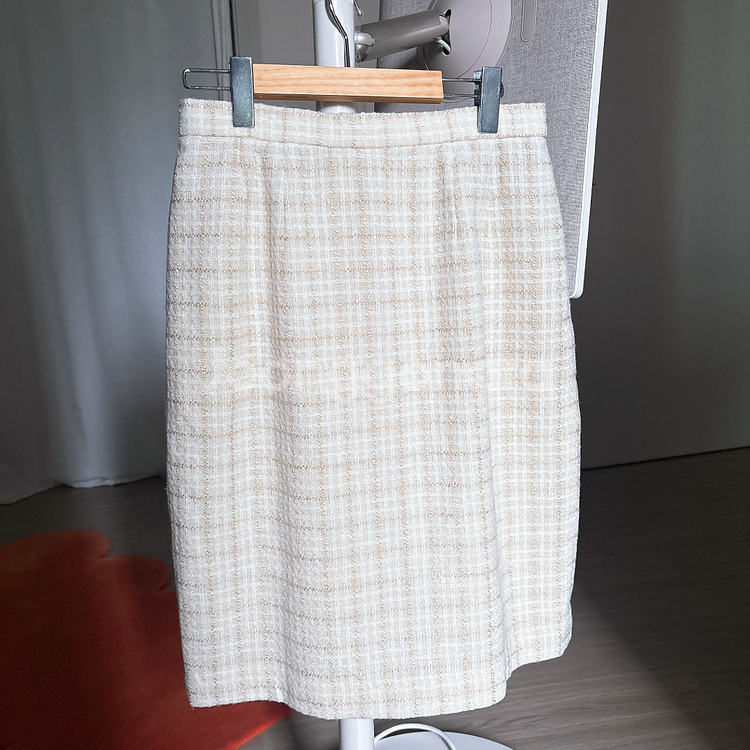 여성 체크 트위드 재킷 스커트 셋업--1