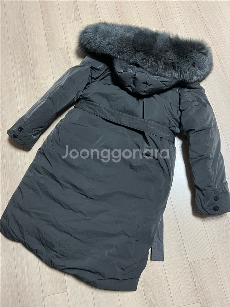 한섬 SJSJ 구스다운 폭스퍼 후드 벨트 롱패딩 거위털 코트 점퍼 자켓 그레이--13
