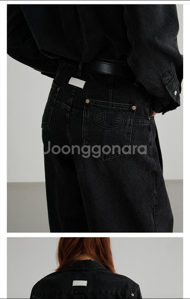 DONTBELATE 투턱 와이드 데님 블랙--7