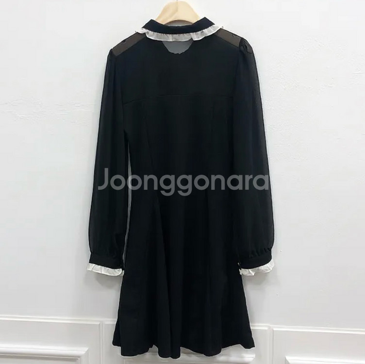 배색 리본 원피스--7