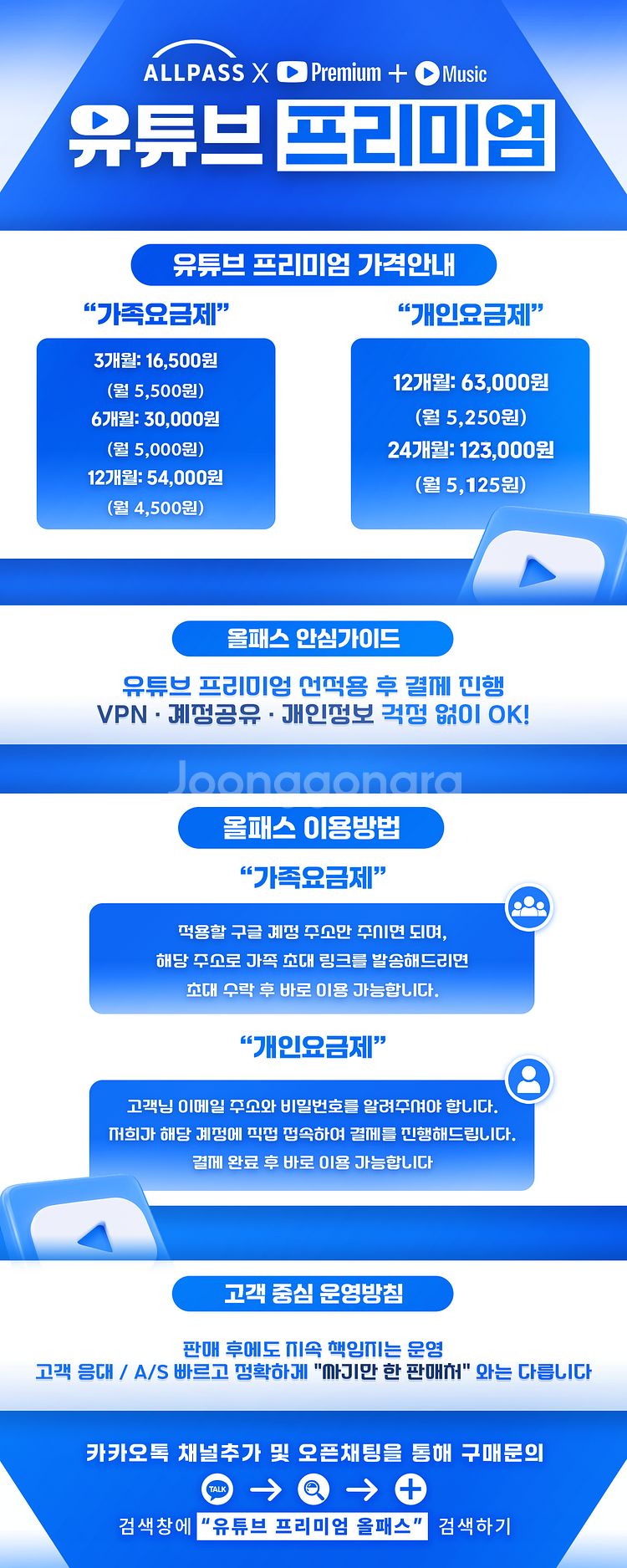 ALLPASS 유튜브 프리미엄·뮤직 최저가(가족/개인)--0