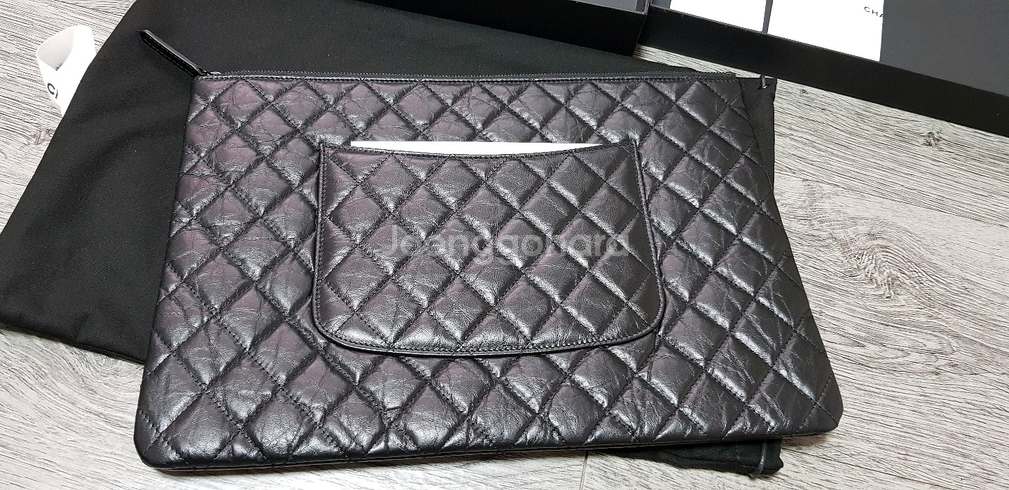 2.55 샤넬 빈티지 카프스킨 클러치백 올블랙--1