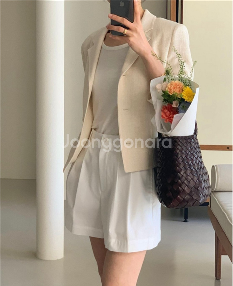 BR 브런치(도매택) 화이트 핀턱 반바지(도리팬츠) S--3