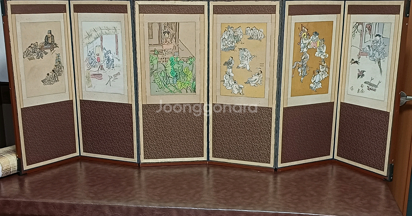 한국화 전통 그림 6점 세트 소형병풍--0
