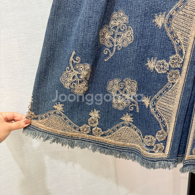 (L)비즈 자수 청치마 에이라인데님스커트 3752--1