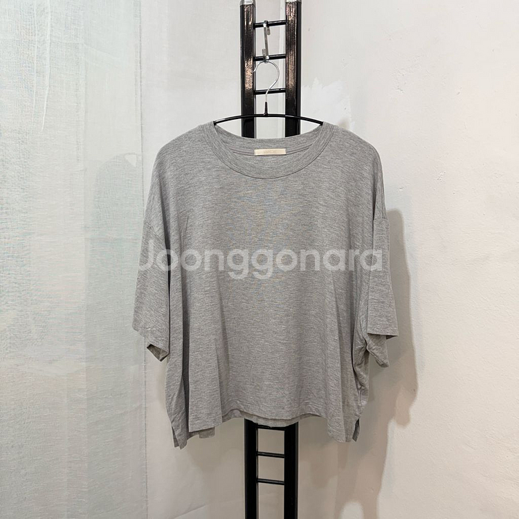 오버핏 그레이 찰랑반팔티셔츠 크롭 반소매 3748--0