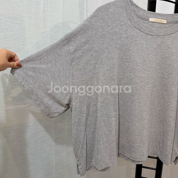 오버핏 그레이 찰랑반팔티셔츠 크롭 반소매 3748--2