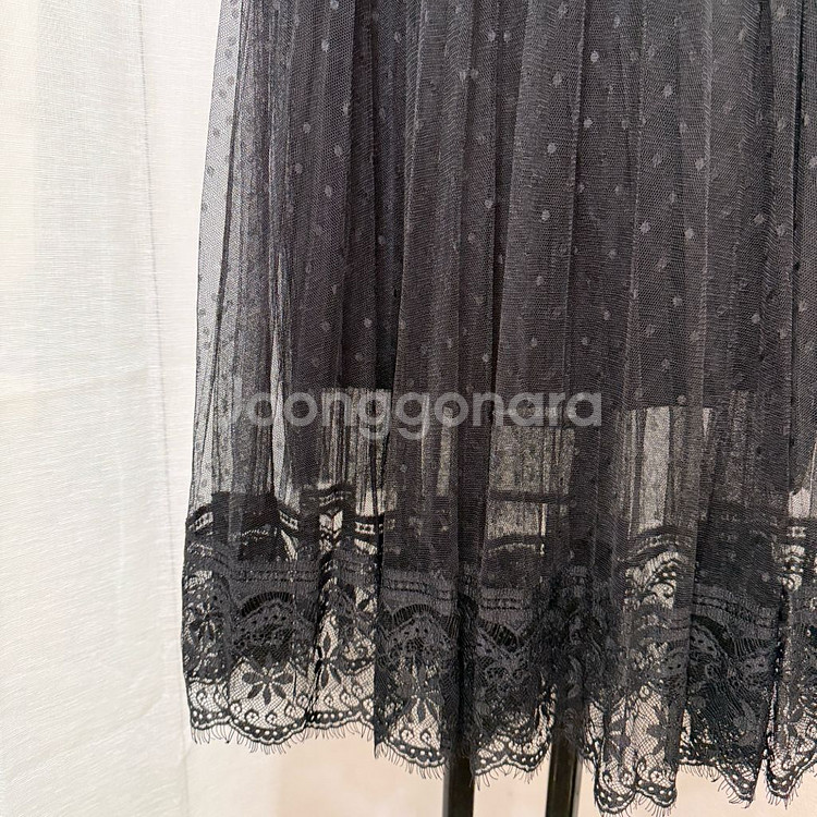 밴딩 도트 블랙 레이스 샤스커트 발레치마 3743--1