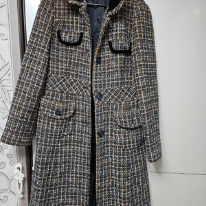 트위드 체크 롱 코트