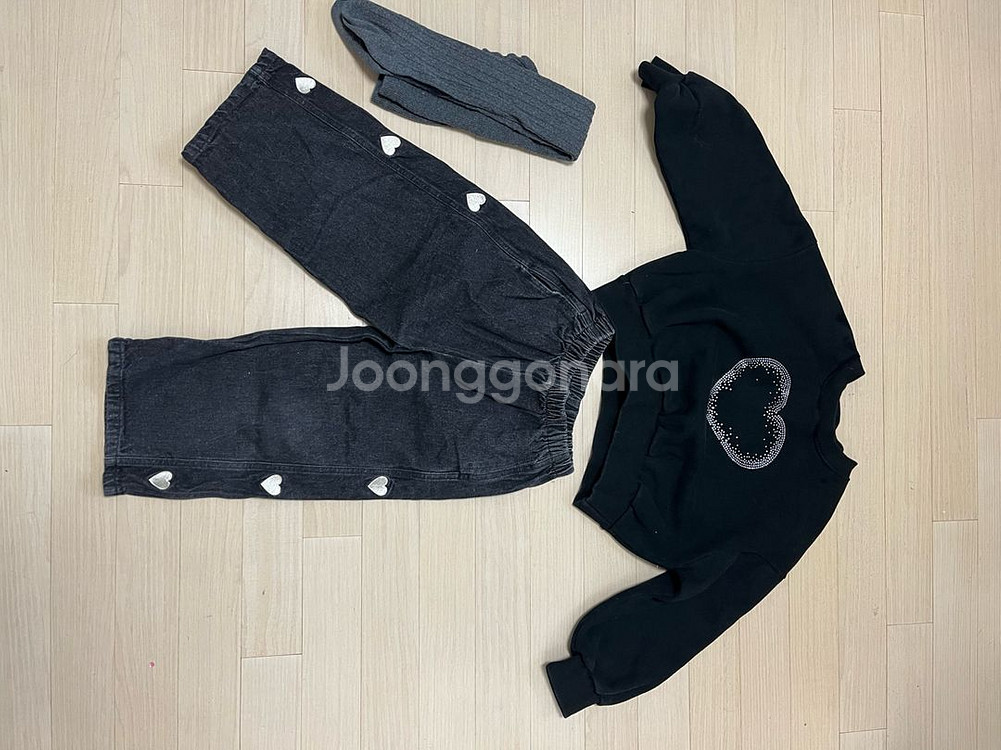 하트 패턴 맨투맨 + 하트패턴 데님팬츠 세트 (6-7세)--0