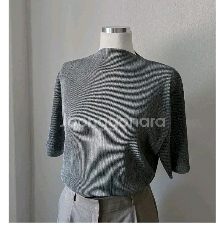 플리츠 반팔 블라우스 - 차콜--6