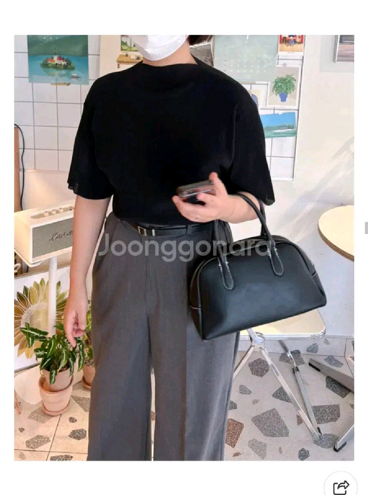 플리츠 반팔 블라우스 - 블랙--0