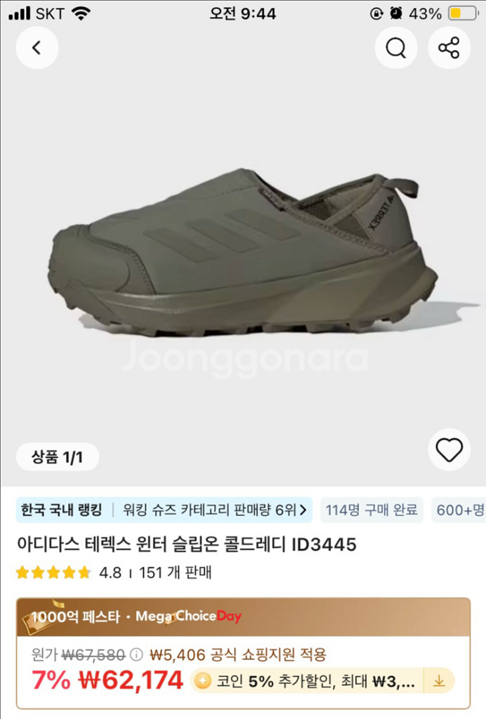 아디다스 테렉스 윈터 슬립온 250사이즈 1회착용 팝니다--6