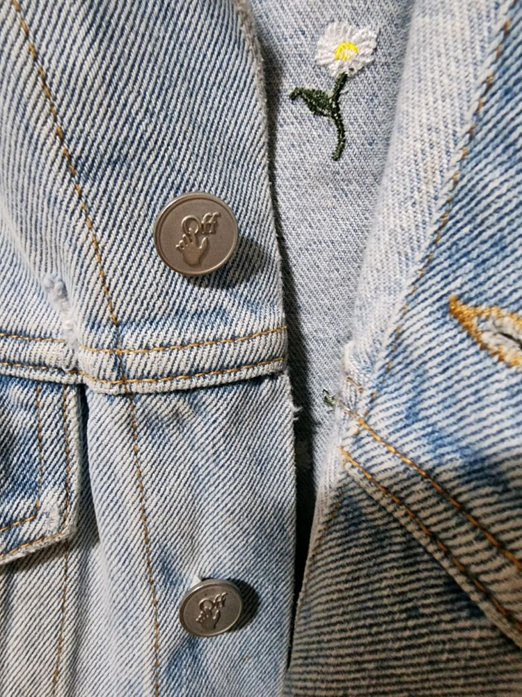 오프화이트 플라워 자수 데님 재킷--7