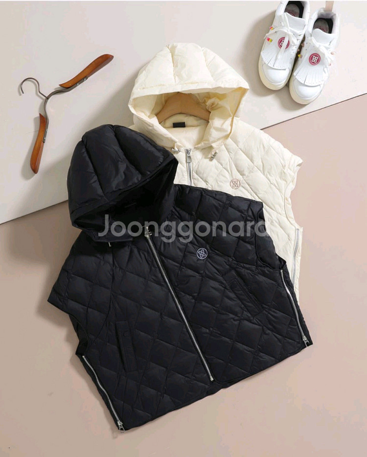 지포어 여성 골프 다이아 누빔 후드 패딩 조끼--0