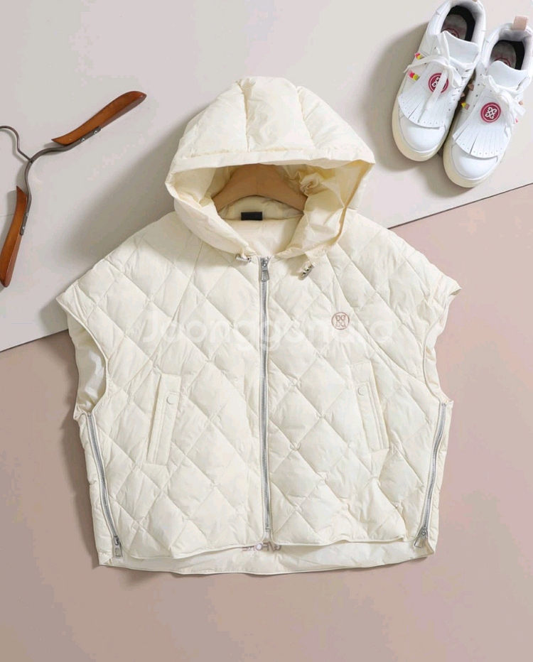 지포어 여성 골프 다이아 누빔 후드 패딩 조끼--2