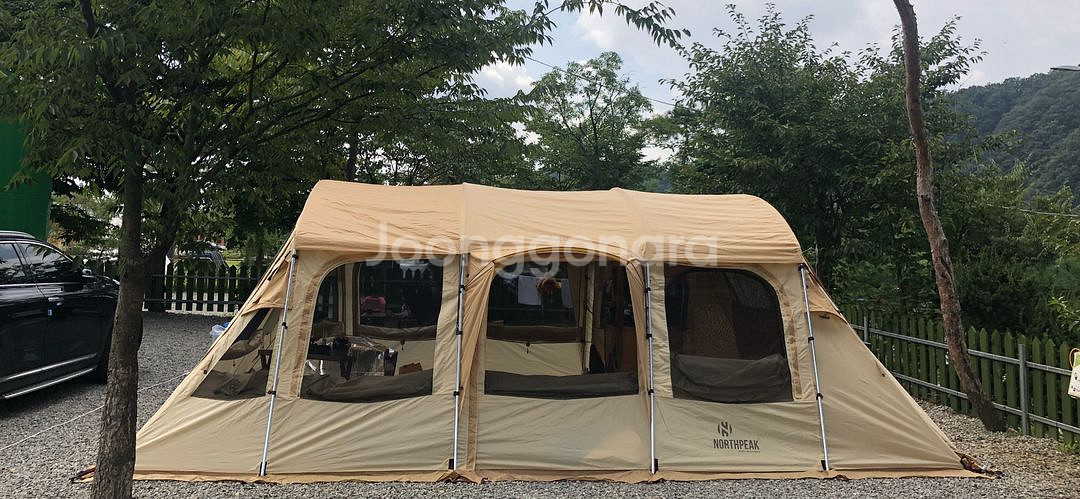 노스피크 퍼시픽오션 EX 샌드 색상 텐트 그리운드시트[방수포] + 프론트월 + 전용폴대) 상태 좋은 제품 팔아요@--4