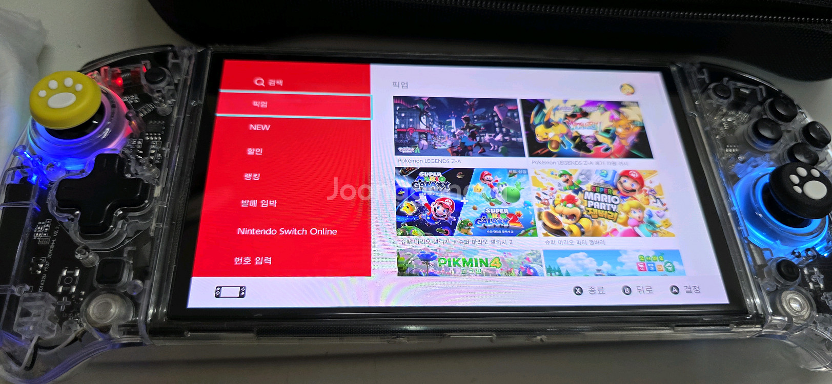 닌텐도 스위치 oled 풀구성품.게임1개.mx 그립콘.파우치 일괄 판매--4