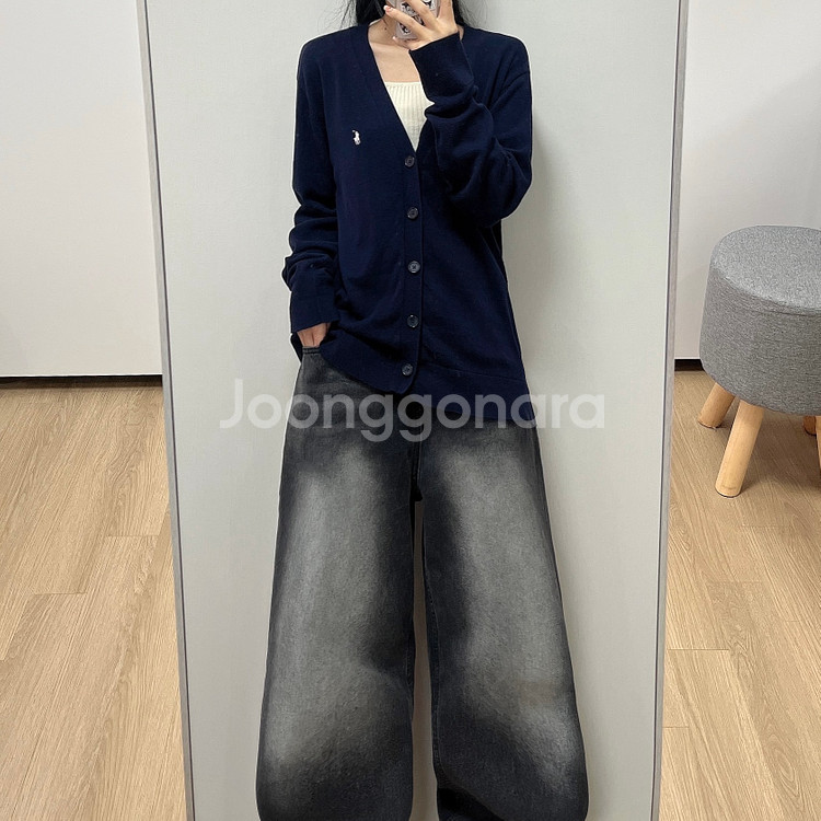 폴로 랄프로렌 화이트 포니 네이비 니트 가디건--0