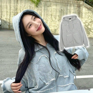 조이착용)유희 리본 투웨이 후드집업 멜란지그레이