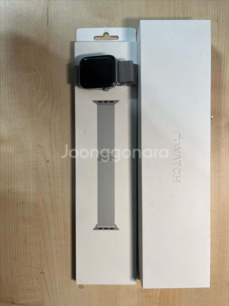 애플워치 6 44mm 스테인리스 실버 + 정품 밀레니즈 루프 풀박스--1