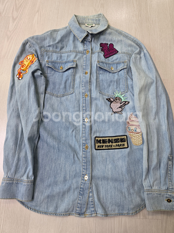 겐조 자수 패치 데님 셔츠 34사이즈--2