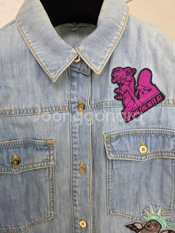 겐조 자수 패치 데님 셔츠 34사이즈--4